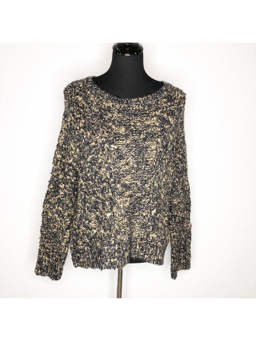 Michael Stars brown black marled wool blend leather patch sweater size Medium